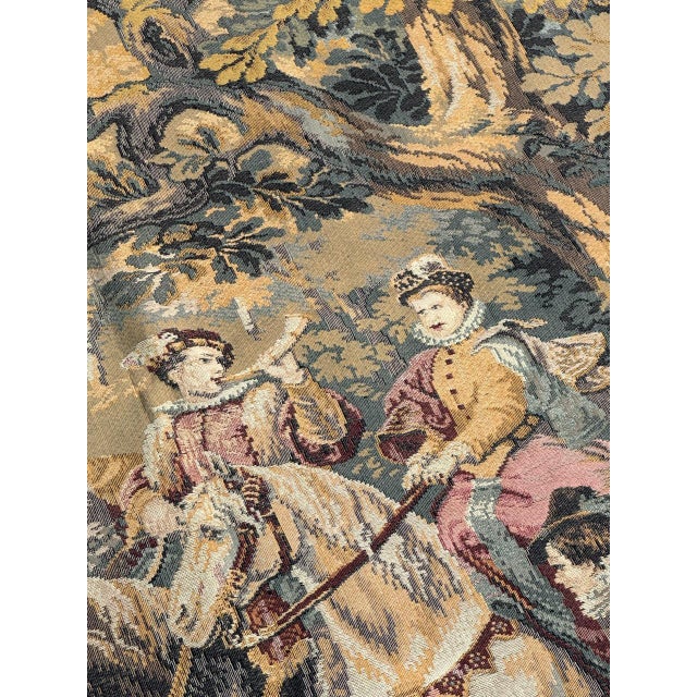 Vintage French Aubusson Style Jacquard Hunting with Hounds Tapestry, 1970s For Sale - Image 13 of 18