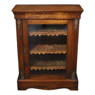 C. 1870 English Walnut Victorian Glazed Door Bookcase Cabinet For Sale