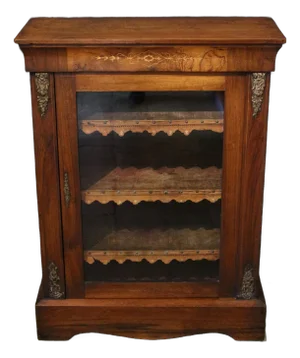 C. 1870 English Walnut Victorian Glazed Door Bookcase Cabinet