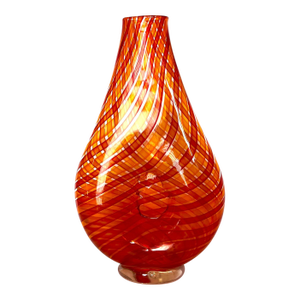 Handblown Art Glass With Reticello Pattern in Tangerine and Red in Murano Style