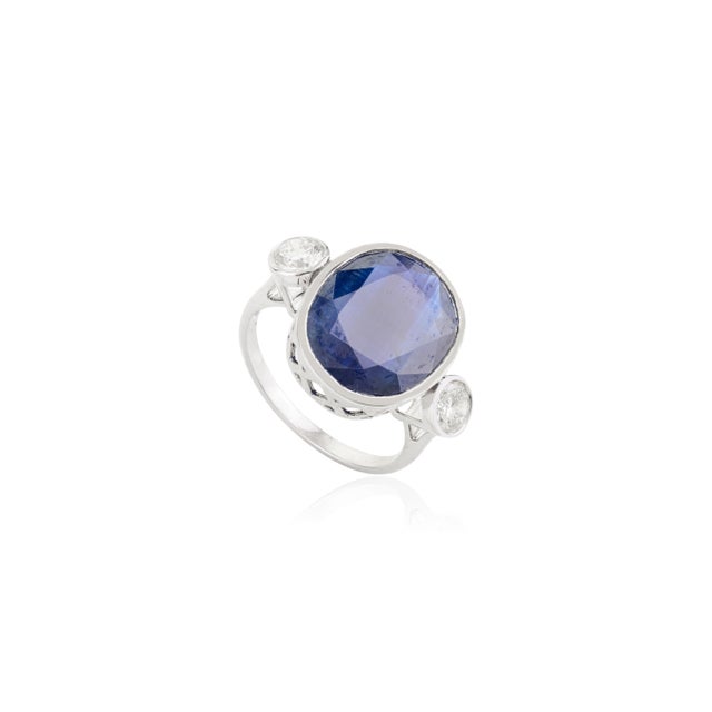 Art Deco Art Deco Oval Sapphire Diamond 18k Gold Cocktail Ring Size 6 For Sale - Image 3 of 12