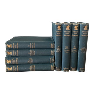 Antique Set of 8 Dark Green Hardback Books: Students Handy Shakespeare by Hudson’s Notes For Sale