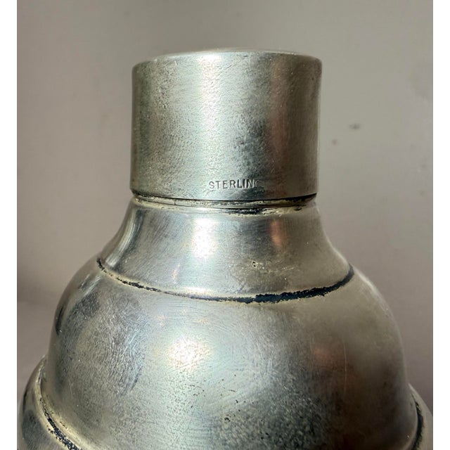 Antique Handmade Sterling Silver Etched Crystal Hawkes Rooster Cocktail Shaker For Sale - Image 11 of 16