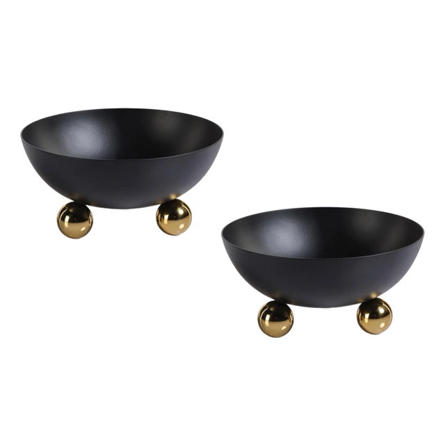 Marzell Black Stainless Steel Condiment Bowls, Set of 2 For Sale