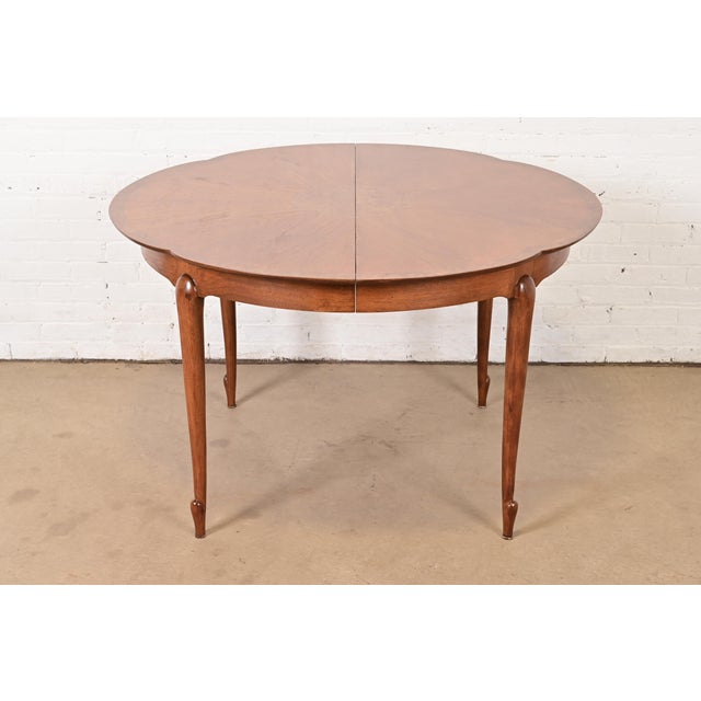 Wood Mastercraft Mid-Century Hollywood Regency Cherry and Burl Wood Extension Dining Table, Newly Refinished For Sale - Image 7 of 15