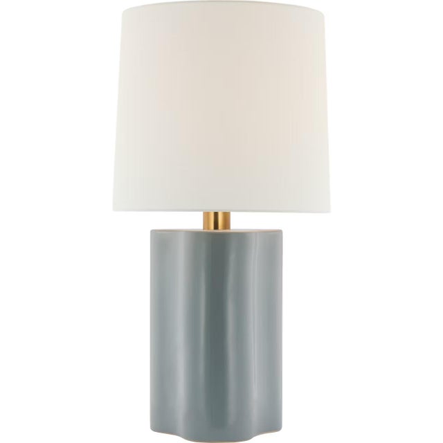Modern Barbara Barry by Visual Comfort Signature Lakepoint Large Table Lamp in Sky Gray with Linen Shade For Sale - Image 3 of 3