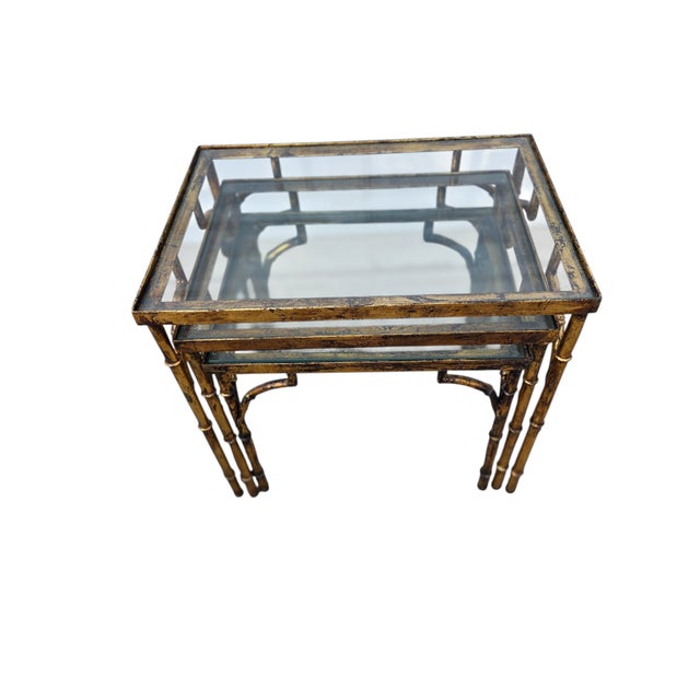 Vintage Faux Bamboo Italian Regency Nesting End Table Gold Gilt Maison Style For Sale - Image 10 of 15