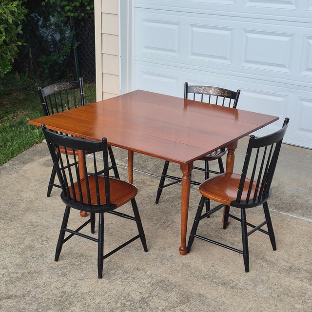 2001 Hitchcock Harvest Stenciled Faux Bamboo Cherry Windsor Dining Chairs, Set of 4 For Sale - Image 14 of 15