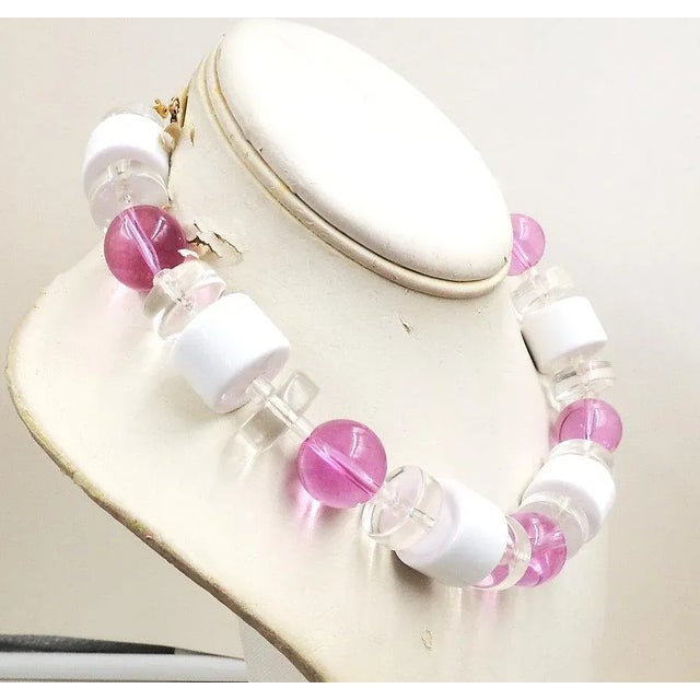 Monet Vintage 1980s Monet White & Pink Lucite Necklace For Sale - Image 4 of 6
