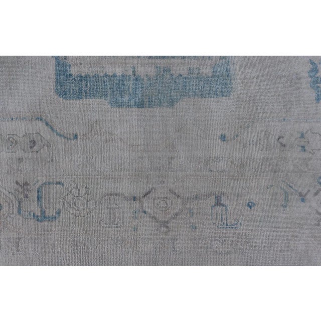 Modern Turkish Oushak Large Medallion Rug in Light Blue and Cream For Sale In Atlanta - Image 6 of 12
