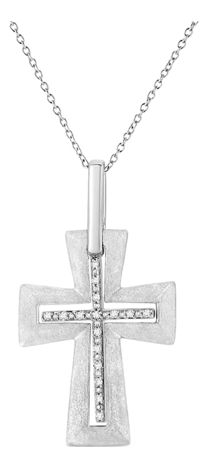 .925 Sterling Silver Prong-Set Diamond Accent Cross 18" Pendant Necklace