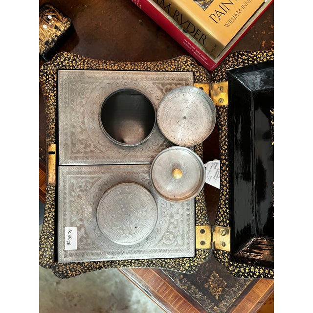 Wood Antique 19th Century Chinese Export Gilt Lacquer Sarcophagus Tea Caddy For Sale - Image 7 of 8