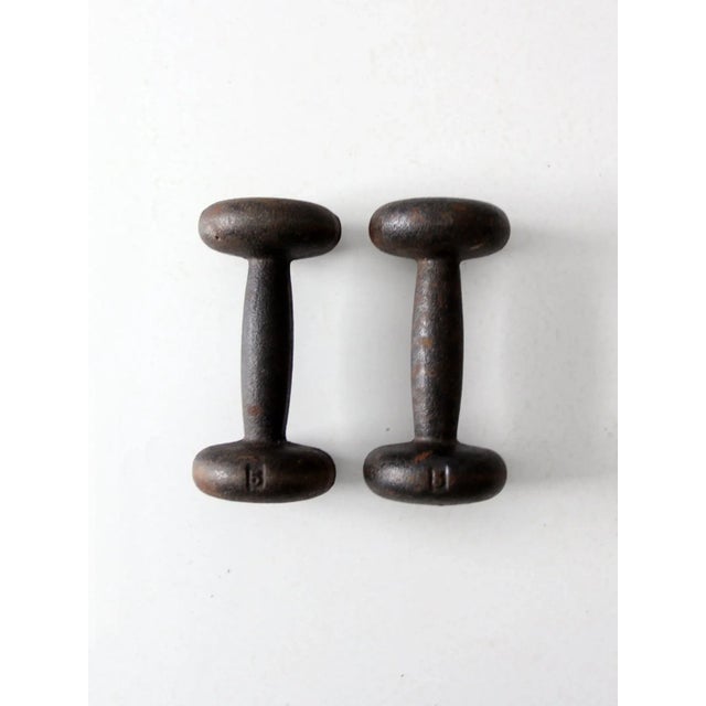 Early 20th Century Vintage 5 Lb Hand Weights - a Pair For Sale - Image 5 of 5