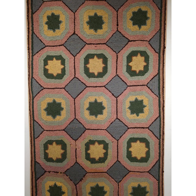 Vintage Hand-Hooked Rug, Allover Geometric Design, Wool & Cotton, American Folk Art, 3x5 For Sale - Image 12 of 14