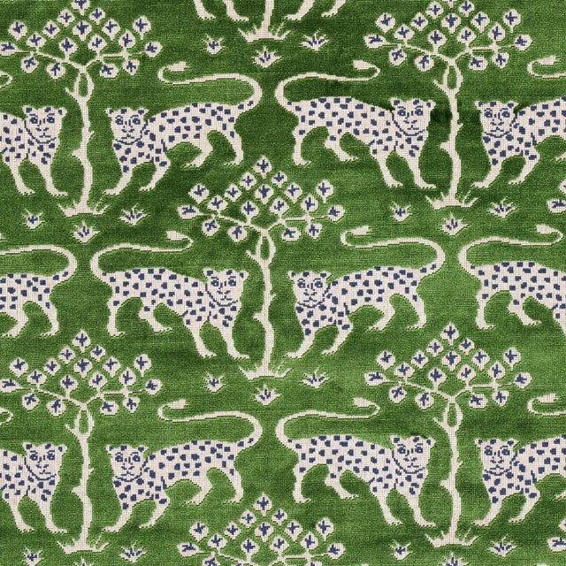 Schumacher Woodland Leopard Velvet Fabric in Emerald For Sale