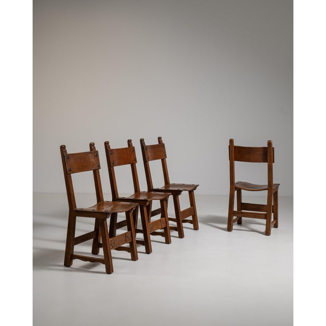 1970s Set of Four Brutalist Oak Dining Chairs For Sale - Image 11 of 14