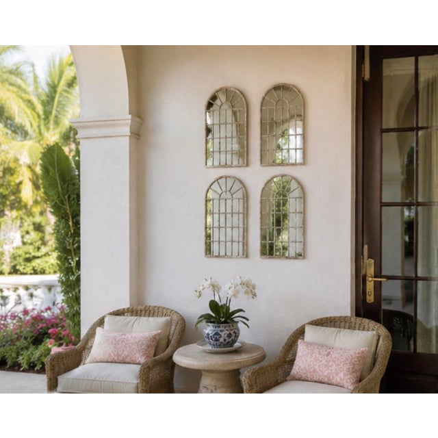 Set of Four Vintage White-Washed Iron Arched Window-Style Wall Mirrors For Sale - Image 10 of 12