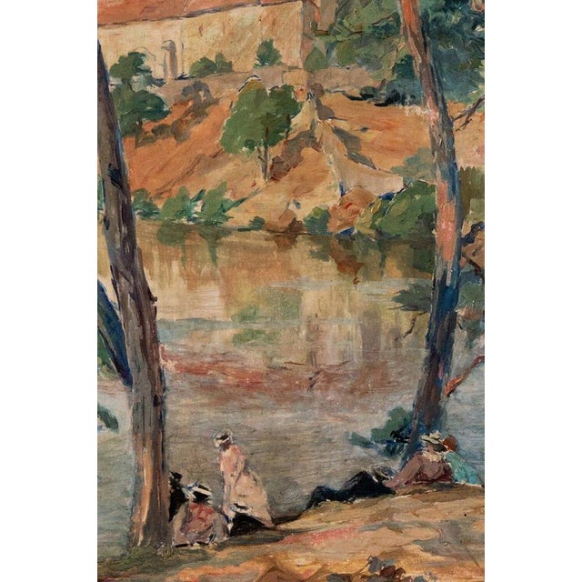 French School Artist, Lakeside Scene, Oil Painting on Board, 1944 For Sale - Image 4 of 9