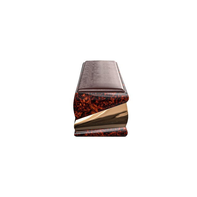 Art Deco "Riccio" Bench With Bronze and Burl Walnut, Hand Crafted For Sale - Image 3 of 7