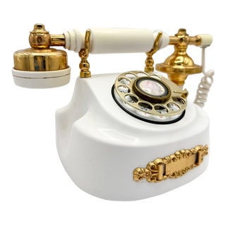 Vintage 1980s White & Gold Victorian Style Rotary Dial Telephone, Made in Japan For Sale