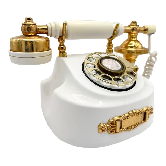 Vintage 1980s White & Gold Victorian Style Rotary Dial Telephone, Made in Japan For Sale