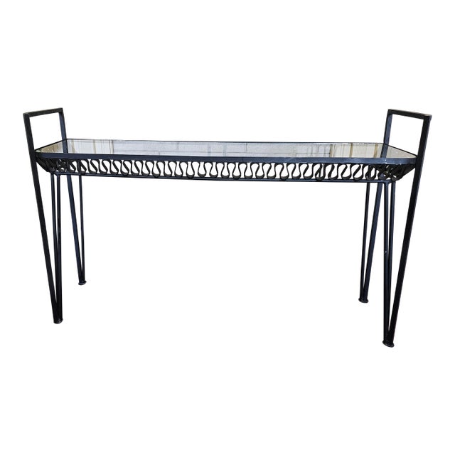 1950s MCM Santorini Wrought Iron Ribbon Style Console Table For Sale