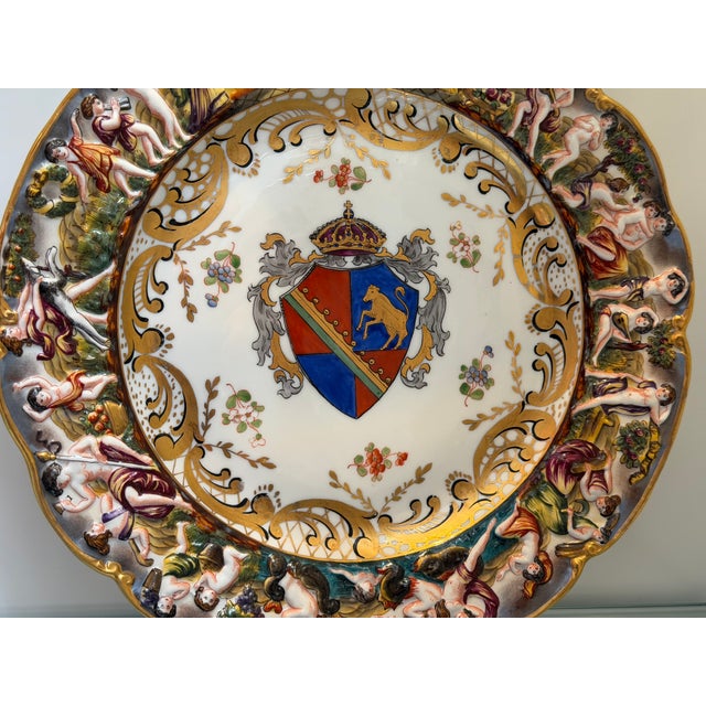 Italian Antique 19c German Porcelain Armorial Crest Plate W Capodimonte Mark For Sale - Image 3 of 3