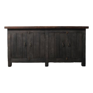 Charcoal Sideboard With Aged Wooden Top and Plank Detail For Sale