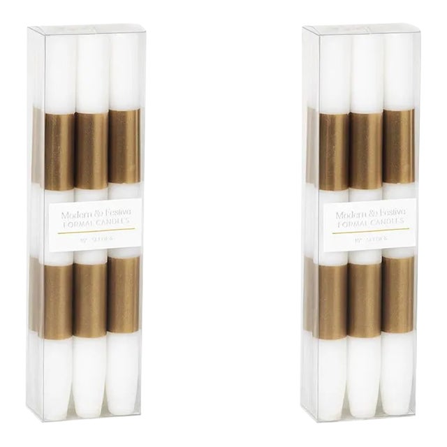 Modern & Festive Gold Formal Candle Set, 2 Packs of 6 For Sale
