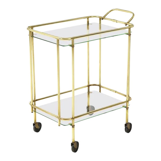 1950s Italian Solid Brass Two-Tier Bar Cart For Sale