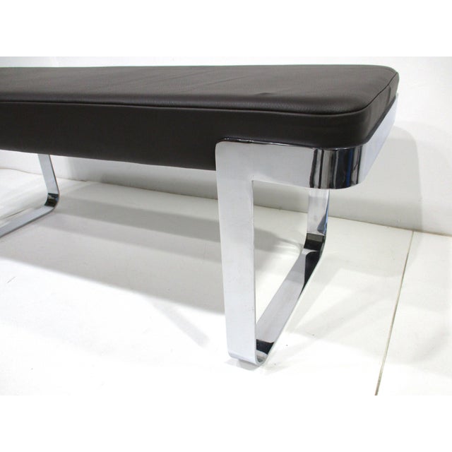 Metal Pace Styled Chrome and Leather Bench by Tri Mark For Sale - Image 7 of 9