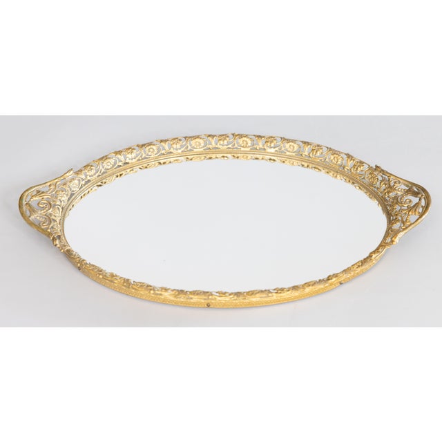 Vintage French Gilt Ormolu Floral Mirror Vanity Tray For Sale In Houston - Image 6 of 6