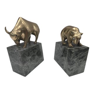 1920s Brass and Marble Bookends- Set of 2 For Sale