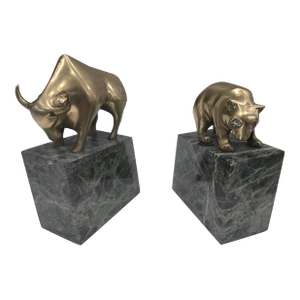 1920s Brass and Marble Bookends- Set of 2