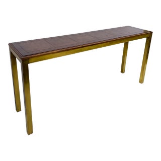 1970s Modern Parsonâ€™s Style Burl & Brass Console Table by Founders Furniture Company For Sale