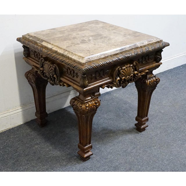 Ashley Furniture Casa Mollino Mediterranean Old World Style 28" Square Accent End Table - Dark Brown Finish W. Granite Top T953-2 For Sale - Image 4 of 9