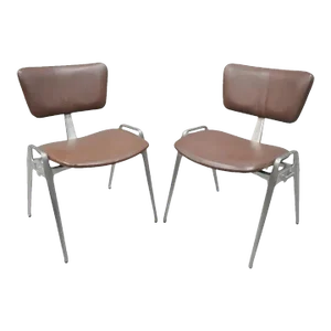 Mid Century Modern Cast Aluminum Stacking Side Chairs by Crucible - a Pair