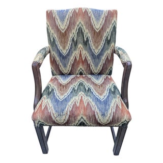 Vintage Schumacher Flamestitch Upholstered Federal Arm Chair For Sale