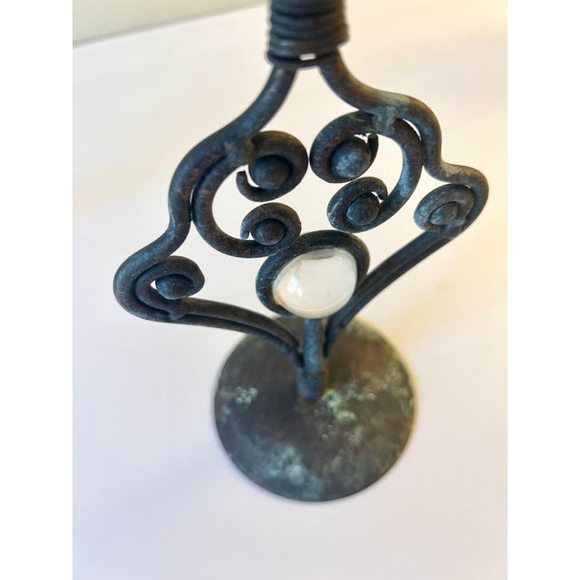 Brown Vintage Metal & Glass Taper Candle Holders - a Pair For Sale - Image 8 of 9