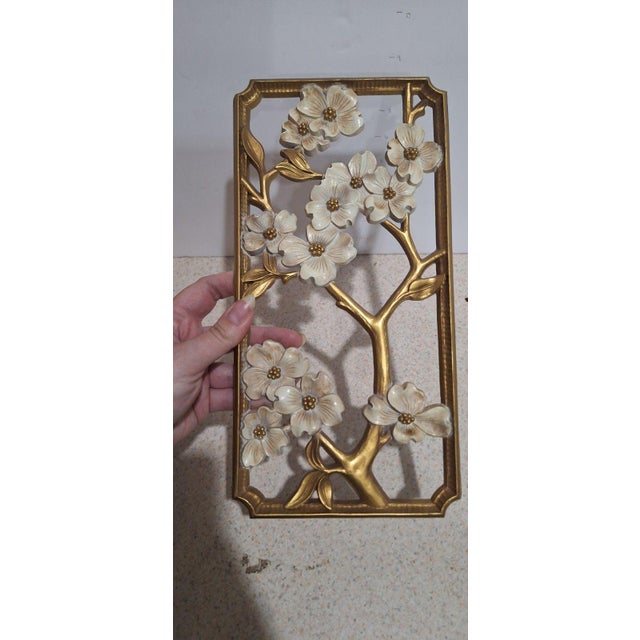 Mid 20th Century Dart Industries Four Seasons Wall Plaques, Gold & White Florals, Set of 4 For Sale - Image 5 of 5