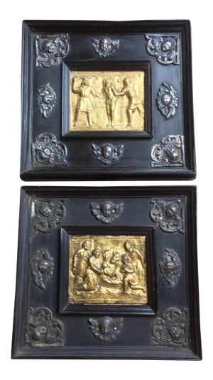 18th Century Gilt Metal Religious Reliefs - a Pair