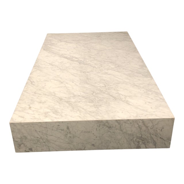 Contemporary Restoration Hardware Medium Rectangle White Marble Plinth Coffee Table Chairish