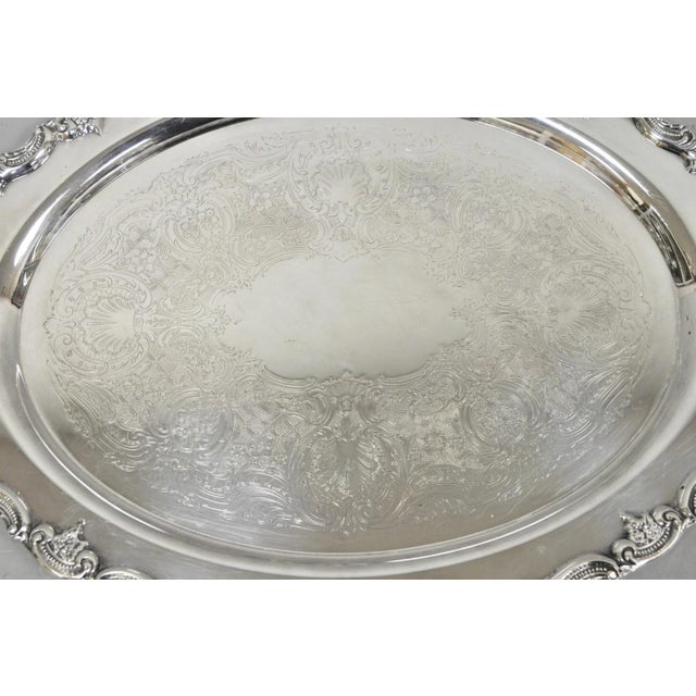 Mid 20th Century Vintage Silver Plated Scalloped Oval "Stag/Deer" Meat Serving Platter Tray For Sale - Image 5 of 14