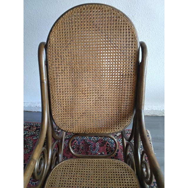 Vintage Thonet Style Bentwood Cane Rocking Chair With Scrollwork For Sale - Image 9 of 14