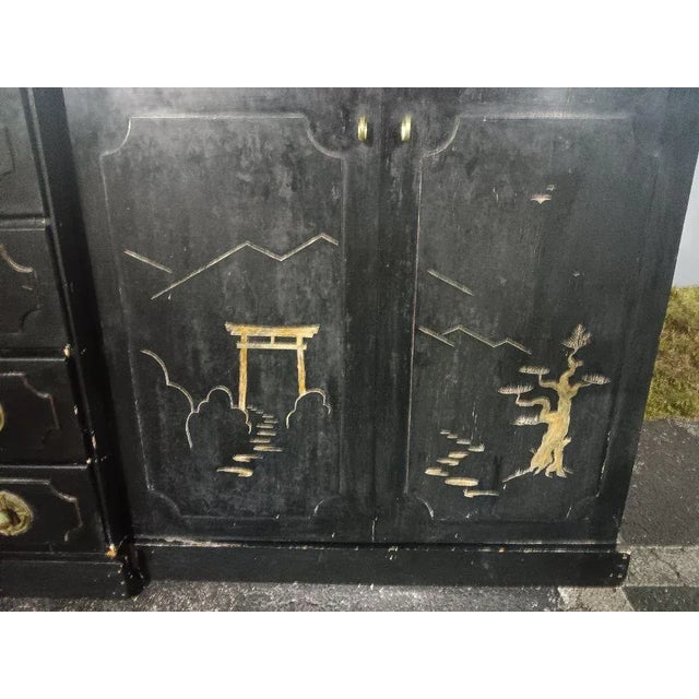 Black 1940's Custom Made Hollywood Regency Dorothy Draper Style Chinoiserie Installed Wall Unit/ Storage/ Dry Bar by Billy Haines For Sale - Image 8 of 12