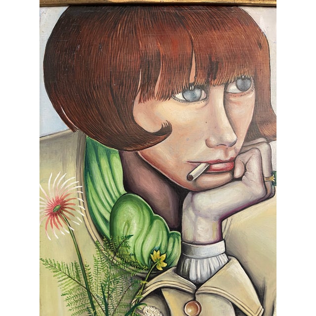 1970s Portrait Oil Painting "Will He Come Back?" Oil on Hardboard Wood France 1970 Expressionism Movement, Framed For Sale - Image 5 of 12