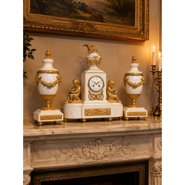 1855 Japy Freres Louis XVI Marble Clock Set - 3 Pc For Sale - Image 6 of 18