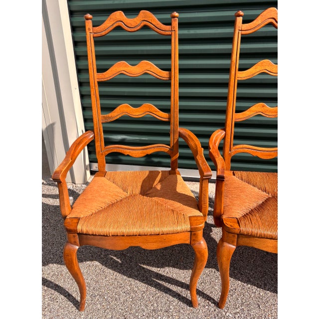 French Country Vintage French Country Ladder Back Rush Seats Armchairs, Set of 4 For Sale - Image 3 of 12