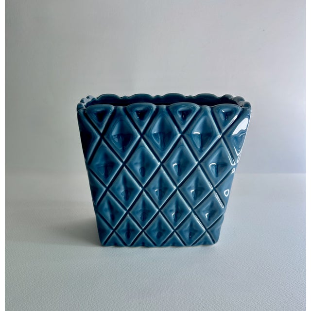 Mid-Century Modern Mid Century Modern Cornflower Blue Ceramic Planter For Sale - Image 3 of 17