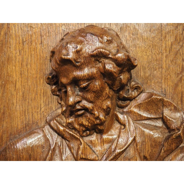 French Antique French Carved and Incurved Oak Bas Relief Plaque of St Luke, C. 1720 For Sale - Image 3 of 13